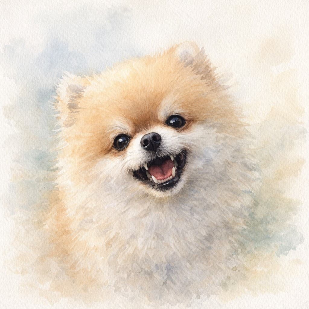 The Pomeranian painted in the Watercolour style by the Royal Hound engine